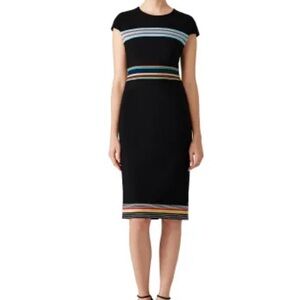 DIANE VON FURSTENBERG Black Hadlie Multicolor Striped Sheath Dress Size 10